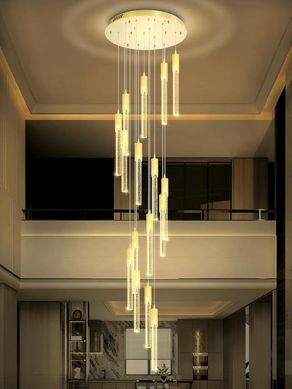 Flashing God 137'' Large Crystal Chandeliers for High Ceiling 16-Lights Stairway Chandelier Modern Gold Chandelier Crystal Pendant Ceiling Light for Living Room Foyer Entrance