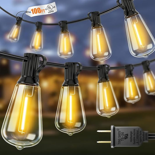 VOLIVO 100FT Outdoor String Lights for Patio, Waterproof Hanging Lights with 35+1 Shatterproof ST38 Edison Bulbs, Dimmable & Connectable Outside String Light for Backyard, Deck, Porch, Balcony