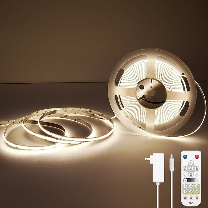 COB Smart LED Strip Light - 16.4ft/5m 4000K Natural White 24V Dimmable Strip Light with Remote Super Bright 2400LEDs CRI90+ Compatible with Alexa/Google Assistant Cuttable Tape for Mirror Tv Backlight