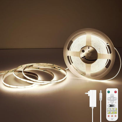 COB Smart LED Strip Light - 16.4ft/5m 4000K Natural White 24V Dimmable Strip Light with Remote Super Bright 2400LEDs CRI90+ Compatible with Alexa/Google Assistant Cuttable Tape for Mirror Tv Backlight