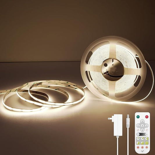 COB Smart LED Strip Light - 16.4ft/5m 4000K Natural White 24V Dimmable Strip Light with Remote Super Bright 2400LEDs CRI90+ Compatible with Alexa/Google Assistant Cuttable Tape for Mirror Tv Backlight