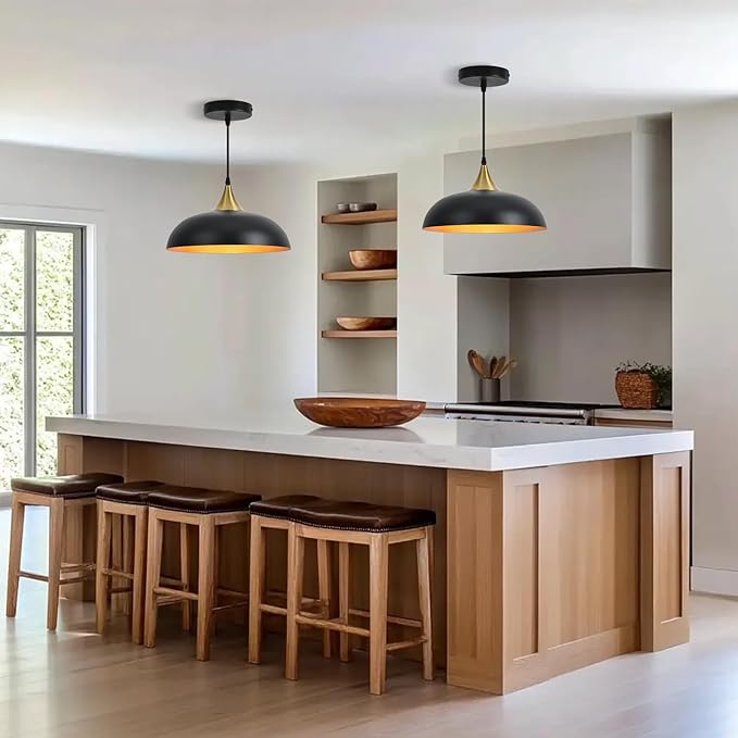 13.8" Large Pendant Light Fixtures, Dome Black and Gold Pendant Lights,Adjustable Pendant Lamps for Dining Room,Kitchen Island