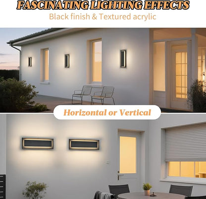 15.7 in Outdoor Wall Sconce Light,Modern Exterior Lights Fixture,Outdoor Porch Lights for House,Patio,Outdoor Wall Lighting,3000K Warm White, 12 W 2 Packs