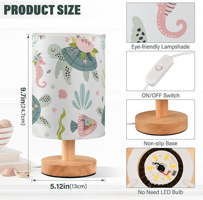Bedside Table Lamp Turtle Sea House Flower Nightstand Lamp with Wood Desk Lamps for Bedroom Living Room Nursery Office Home Decor