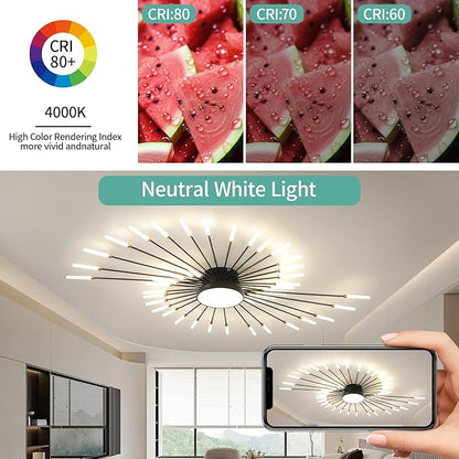 ziidoo Modern Ceiling Light, 42+1 Lights Metal Firework Designed Chic Led Lighting Fixture for Farmhouse Kitchen Dining Room Bedroom Hallway Living Room (Black)