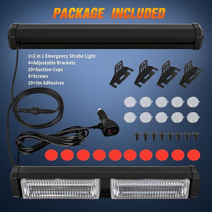 Nilight 40LED Red White Emergency Strobe Traffic Advisor Light Bar with Suction Cups Dash Safety Warning Hazard Flashing Lights Interior Front/Rear Windshield for Trucks Construction Vehicles