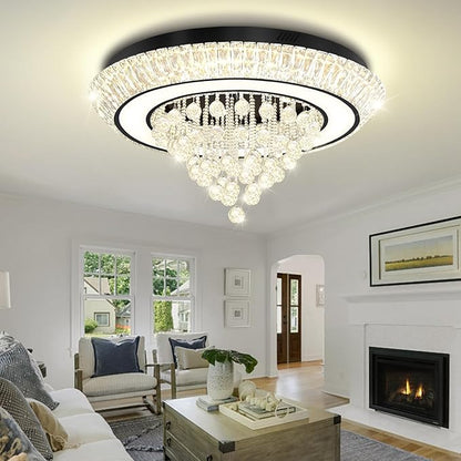 32in Black Crystal Raindrop Chandelier Crystal Flush Mount Ceiling Light Modern Led Luxury Chandelier,Raindrop Chandeliers for Dining Room, Living Room