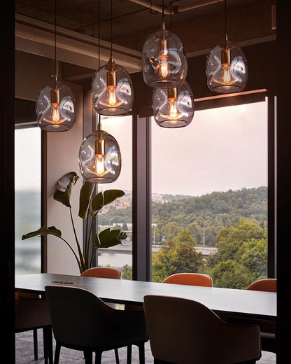 CASAMOTION Glass Pendant Light Gold and Clear Organic Globe Ceiling Hanging Fixtures Modern Industrial Ambient Lighting Over Kitchen Island Sink Bar Counter Porch Small Medium Lamp 8 Inch H