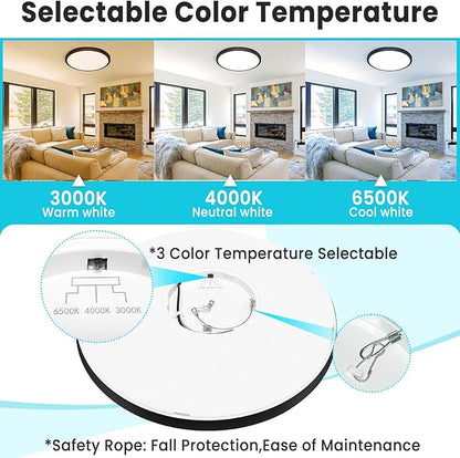 libtit 16Inch Flush Mount LED Ceiling Light Fixture, 3000K 4000K 6500K Adjustable, 36W 3600lm Rubbed Bronze Satin Round Ceiling Lamp for Bathroom Shower Hallway Kitchen, 2 Pack