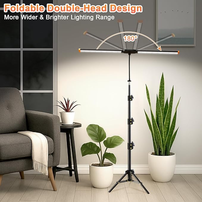 Grow Light with Stand, Super Bright 6000K White Full Spectrum Floor Plant Growing Lamp with Rotatable Light Head & Height Adjustable 17-62" for Indoor Large Tall Plants, Dimmable & Auto Timer 4/8/12H