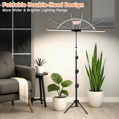 Grow Light with Stand, Super Bright 6000K White Full Spectrum Floor Plant Growing Lamp with Rotatable Light Head & Height Adjustable 17-62" for Indoor Large Tall Plants, Dimmable & Auto Timer 4/8/12H