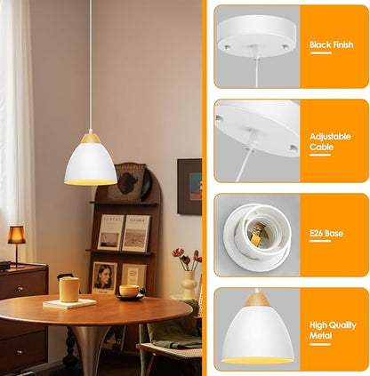 Pendant Lights for Kitchen Island, 5.9" Cone Metal Shade Adjustable Height White Small Hanging Lamps for Dining Room Light Fixtures Over Table Modern Ceiling Fixture