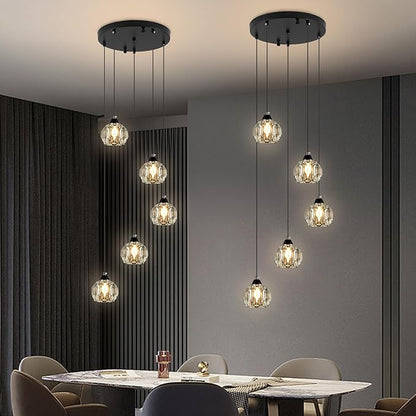 Weesalife Crystal Chandeliers for Dining Room Lights Fixture Over Table, 5-Light Black Modern Pendant Light Fixture，Crystal Chandeliers for Living Room Kitchen Island Staircases Foyer Hallway Bar