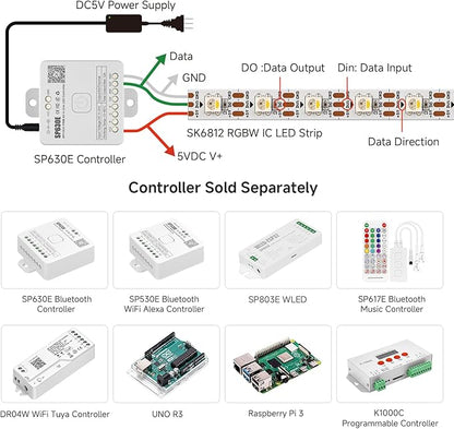BTF-LIGHTING RGBW RGB+Natural White SK6812 (Similar WS2812B) 4 Colors in 1 LED Strip Individually Addressable 16.4ft 60Pixel/m 300LED Light Dream Color IP65 DC5V Black PCB (No Adapter or Controller)