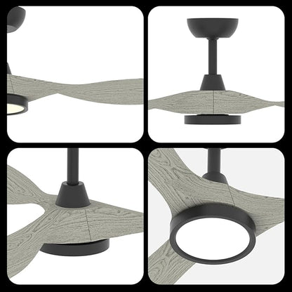 Roomratv Ceiling Fans with Lights and Remote Control,Quiet Noiseless Reversible DC Motor,6 Speeds,Timers, 3 CCT, Indoor Use, Plastic Blades,52 Inch White Oak Modern Ceiling Fan for Living Room