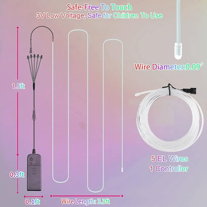 EL Wire-5 in 1 Meter Portable Neon Rope Lights Strip-Wearable Battery Pack Body Lights-360°Illumination-Super Bright-Cuttable-DIY Halloween Christmas Festival Party Game Room Cosplay Costume(White)