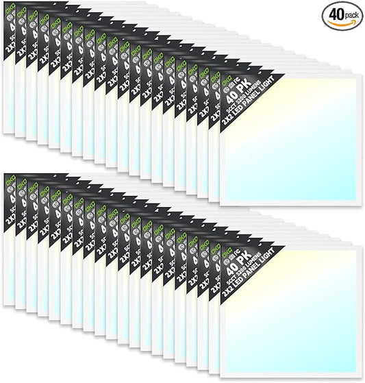 OKQ 2x2 LED Flat Panel Light Drop Ceiling Office Fixture,5 CCT 3000K-6500K Adjustable & 5 Wattage Selectable, 0-10V Dimmable, 2X2 LED Flush Mount Ceiling Light,ETL Listed 40Pack