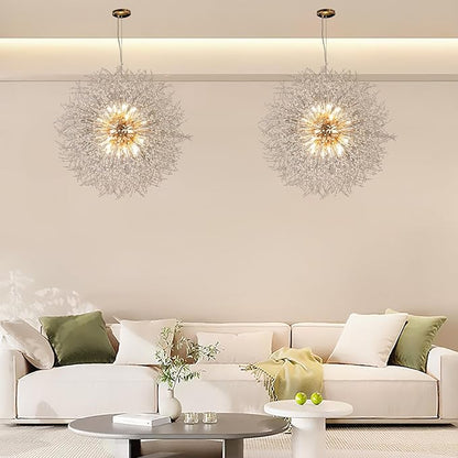 24-Light Farmhouse Crystal Chandeliers, Large Gold Beaded Lamp, Modern Firework Pendant Lighting, Sputnik Dandelion Hanging Lights for Living Room Bedroom Dining Room (Gold, D39.3inch)