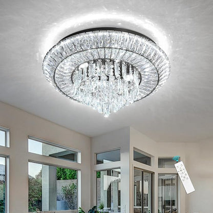 Modern LED Chandelier Crystal Ceiling Light Fixture Raindrop Chandeliers Dimmable Lighting for Living Room Dining Room Entryway Bedroom Black