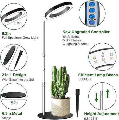 Aokrean Grow Lights, Full Spectrum Plant Light for Indoor Plants, 2 in 1 Design 6.3in Desktop Growing Lamp with Auto Timer for 6/12/16Hrs,3 Optional Spectrums,5 Brightness,Height Adjustable 9.8"-37.4"