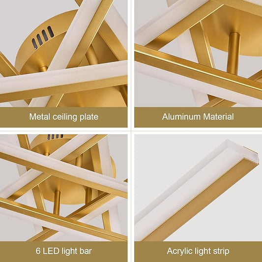 Gold Semi-Flush Mount Ceiling Light Modern 6-Lights LED Chandelier 44'' Remote Control Ceiling Lighting Fixtures for Living Room Bedroom Kitchen Foyer