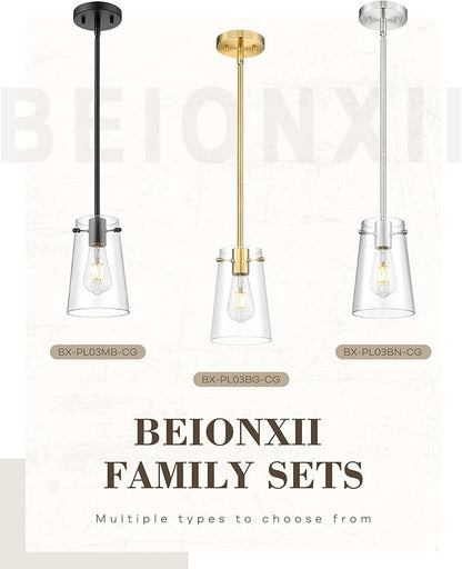 Beionxii Matte Black Pendant Light Fixtures, Pendant Lights Kitchen Island with Clear Glass, Modern Kitchen Pendant Lighting Over Island for Sink, Dining Room, Entryway, BX-PL03MB-CG