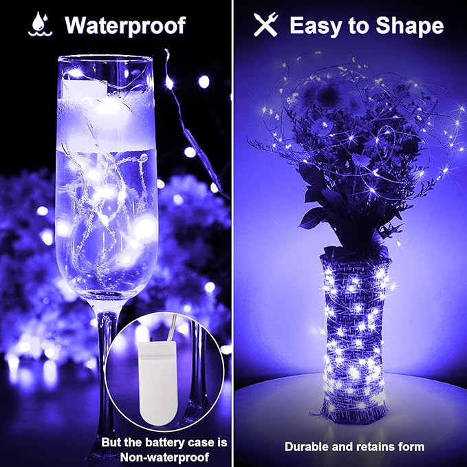 12 Pack Black Light Fairy Battery Operated UV Waterproof Silver Wire 7 Ft 20 Led Firefly Starry Moon Lights for DIY Glow Party Body Paint Halloween Decor