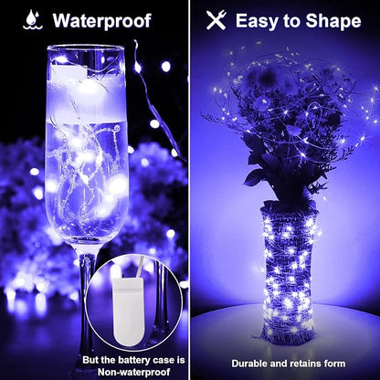 6 Pack Black Light Fairy Lights Battery Operated UV Black String Lights Waterproof Silver Wire 7 Ft 20 Led Firefly Starry Moon Lights for DIY Glow Party Body Paint Halloween Décor