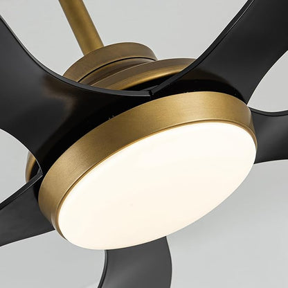 52" Smart Ceiling Fan with Light and Remote, Gold Modern Ceiling Fan with Black ABS Blades, Reversible DC Motor, 6-Speed LED Fan with 3-Color Temperature Lighting, Downrod Mount