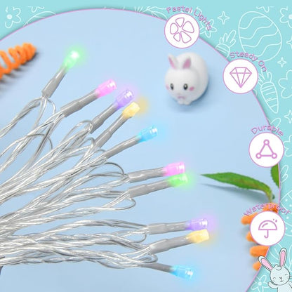 cshare Easter String Lights Battery Operated,Pastel Easter Lights with Timer 9.8ft 30LED Transparent Wire Fairy Lights for Easter Decorations Garland Outdoor Indoor Party