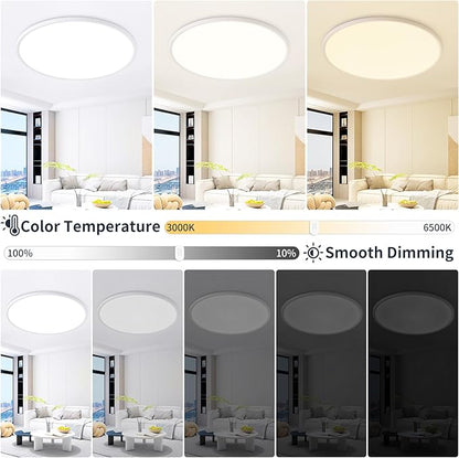 16 Inch Dimmable Ceiling Light Flush Mount 36W Remote Control LED Fixture 3600LM 3000K-6500K Adjustable Round Bright Lamp for Bedroom Kitchen Living Room Dining Bathroom White
