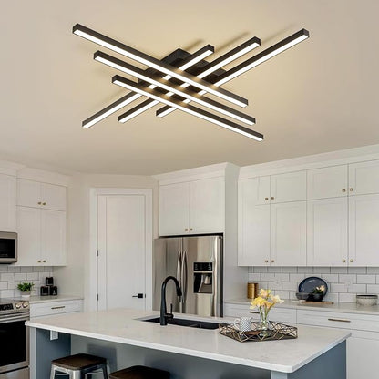 JAYMP 43.3" Modern Ceiling Light with Remote, Black Sputnik Ceiling Lamp, 96W Dimmable LED Lighting Fixture for Dining Room, Living Room, Kitchen Island, 6 Lights
