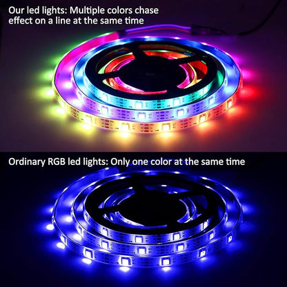 Rainbow Chasing USB LED Lights Strip 16.4ft, Dreamcolor USB Powered LED Light with 17-Key Remote Controller Waterproof RGB LED Flexible Light TV, Bedroom, Desk, Mirror, PC, Camping & Home Decor