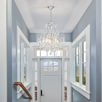WUZUPS 5-Light Crystal Candle Chandelier Pendant Ceiling Modern Lighting Fixture for Bedroom Hallway Bar Kitchen Bathroom, H 22.8" W19.7, E12 Base, Silver
