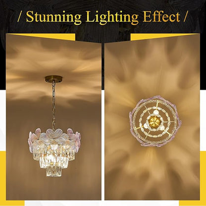 Modern Purple Flower Elegant Chandeliers 3-Lights 14" K9 Crystal Luxury Gold Chandelier Lighting 4 Tiers Small Ceiling Pendant Light Fixture for Dining Room Kitchen Island Entryway Bedroom