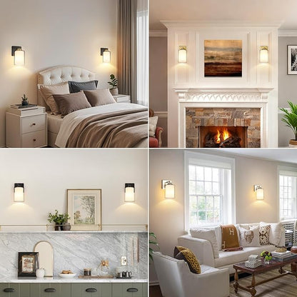 Set of 2 Wall Sconces for Bathroom, Modern Vanity Light Fixtures, Nickle Wall Mount Lighting Lanterns, Farmhouse Wall Lights with Double Clear Glass Shade for Bedroom Living Room Mirror Hallway