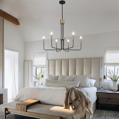 6-Light Modern Farmhouse Chandelier, Black and Gold Chandelier for Dining Room Light Fixtures Ceiling Hanging, Kitchen Chandelier for Bedroom Living Room Entryway