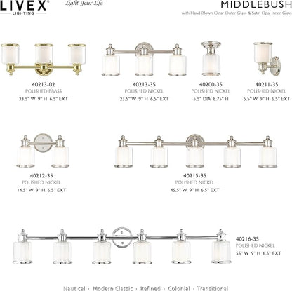 Livex Lighting 40200-35 Restoration One Light Ceiling Mount from Middlebush Collection in Polished Nickel Finish