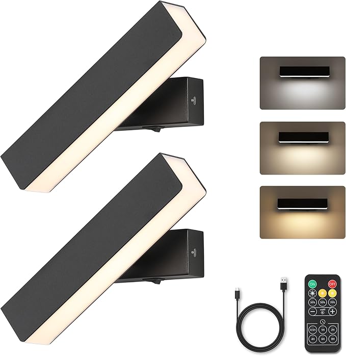 Wall Sconces Set of 2 Rechargeable Wall Lights with 350 Rotation,Dimmable Battery Operated Wall Sconce,Magnetic Wall Light for Bedroom,Wireless Wall Mount Light for Picture,Living Room(2 Pack)