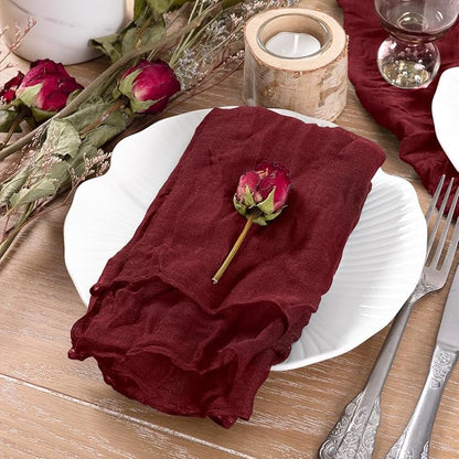 Socomi Burgundy Cheesecloth Napkins Fall Cheese Cloths Gauze Set of 24 Boho Washable Dinner Table Napkins for Wedding Party Baby Shower Birthday Party Decor