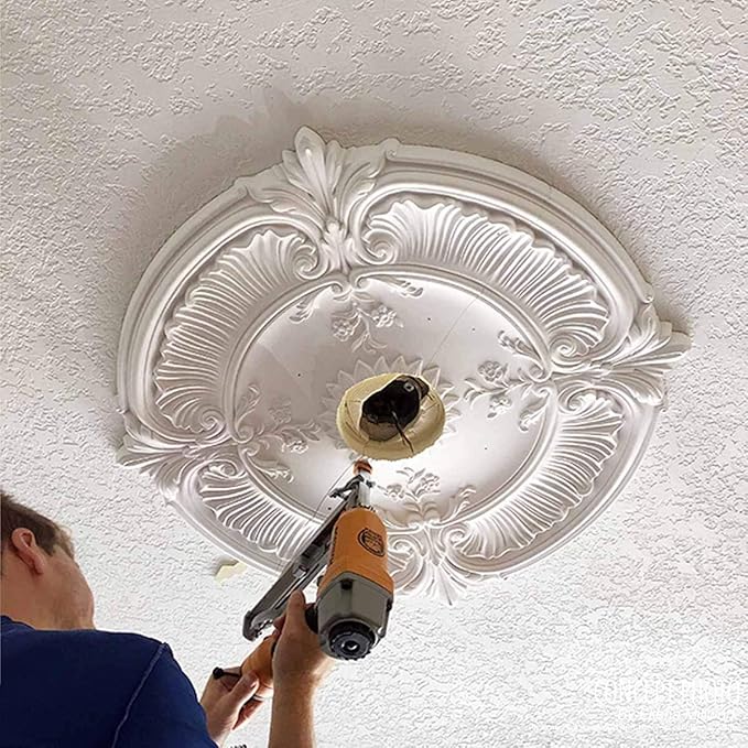 15 3/8"OD x 4 1/4"ID x 1 1/2"P Baltimore Ceiling Medallion (Fits Canopies up to 5 1/2"), Hand-Painted Ultra Pure White Crackle