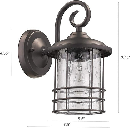 MICSIU 2-Pack 5.5" Wide Compact Oil Rubbed Bronze Outdoor Wall Sconce, 9.8 Inch Farmhouse Exterior Fixture with Clear Seedy Glass, Waterproof Max 23W Porch Lights for Front Door, Entryway, Patio