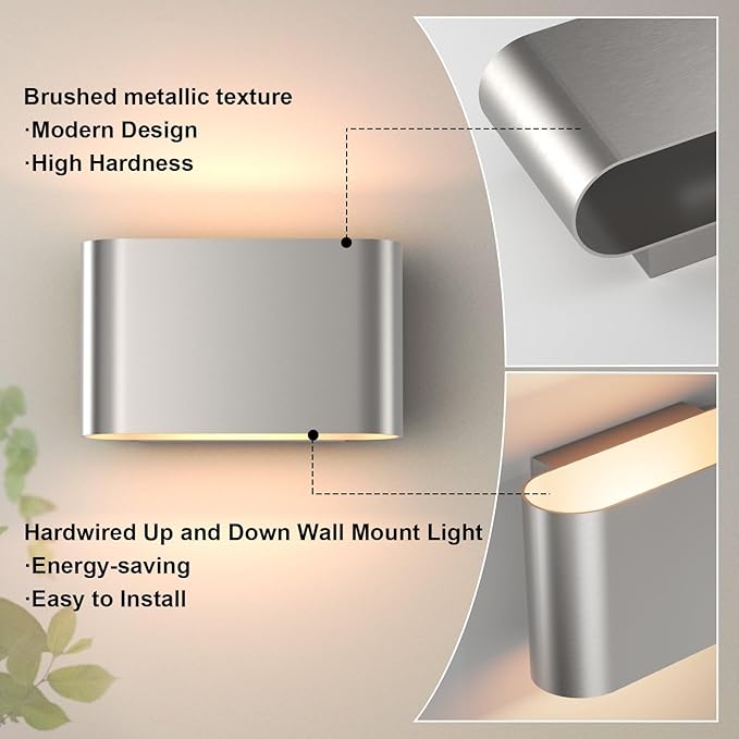 Aipsun Nickel LED Wall Sconces 1 Pack Indoor Modern Wall Lights Hardwired Up and Down Interior Wall Mount Light for Living Room Bedroom Hallway Warm White 3000K(with G9 Bulbs)