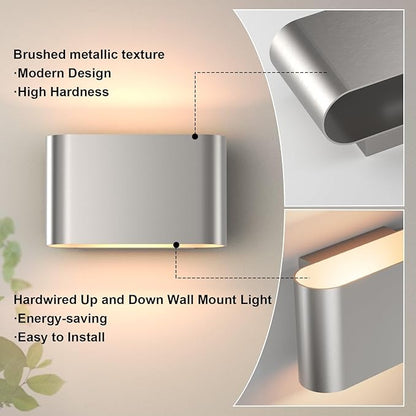 Aipsun Nickel Modern LED Wall Sconces Set of 2 Indoor Wall Lights Hardwired Up and Down Wall Mount Light for Living Room Bedroom Hallway Corridor Conservatory Warm White 3000K(with G9 Bulbs)