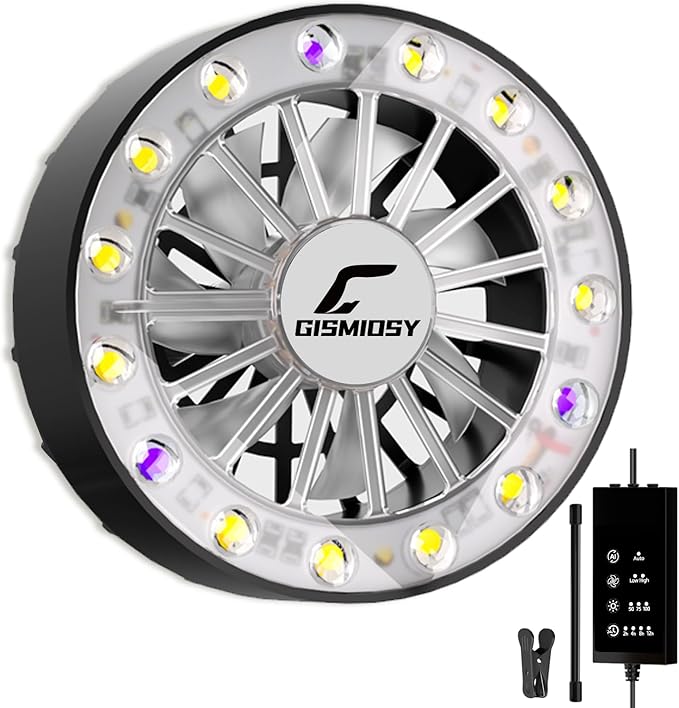 Full Spectrum LED Grow Light with Built-in Cooling Fan, Clip on Plant Lights for Indoor Plants, 2/4/8/12H Auto Timer, 3 Dimmable Levels, CRI 90+ Lamp for Plant Shelves & Succulents 1 Pack