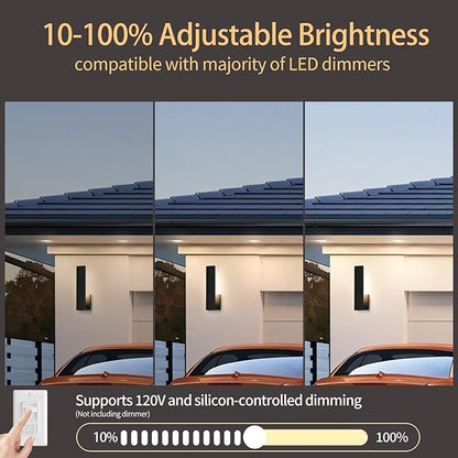 Aluminum LED Modern Wall Sconces Set of 2, 18W Matte Black Waterproof Sconce Wall Lighting Indoor Outdoor, Hardwired Wall Lights for Office,Porch, Bedroom, Bathroom, Living Room,Stairway