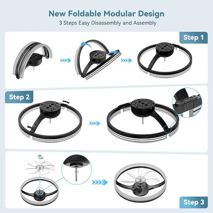 AIKVSXER Ceiling Fans with Lights,20 Inch Low Profile Fandelier with APP Control, Ultra Quiet,3CCT and 6 Wind Speeds for Bedroom, Living Room Modern Flush Mount Fan Light (Black, 20inch-Stripe Fold)