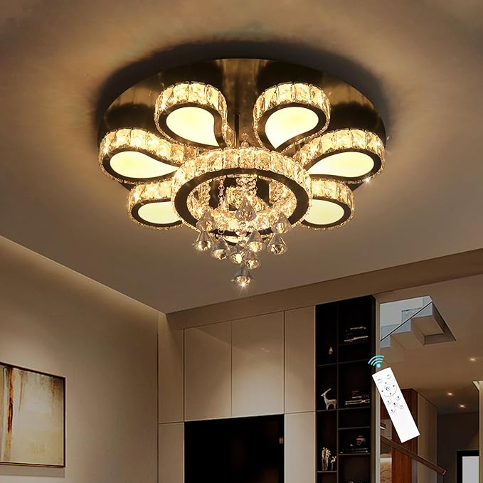 HAIXIANG Glam Crystal Chandelier for Living Room Dining Room Chandeliers Light Fixtures LED Remote Dimmbale Lighting for Dining Room Bedroom Living Room Black 40W LEDs Lights