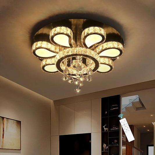HAIXIANG Glam Crystal Chandelier for Living Room Dining Room Chandeliers Light Fixtures LED Remote Dimmbale Lighting for Dining Room Bedroom Living Room Black 40W LEDs Lights