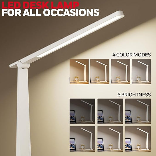 Honeywell LED Desk Lamp for Home Office, Eye-Caring Light with 4 Color Modes & Touch Control, USB A+C Charging Ports, Adjustable Rotating Head with Timer for Reading, Bedroom & Small Desks